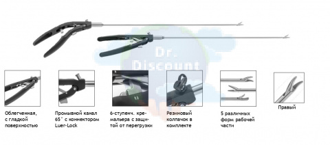 Неразборный иглодержатель, прямая рукоятка, изогнутый вправо, ТС, с насечкой, 330 мм, 5 мм